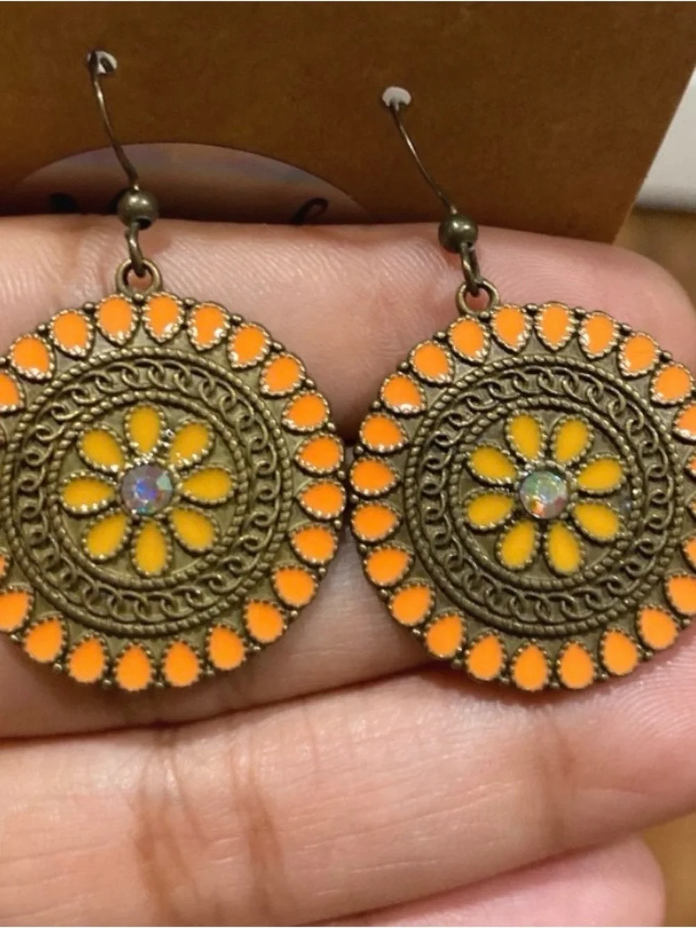 Bohemian Orange & Yellow Filigree Dangle Earrings